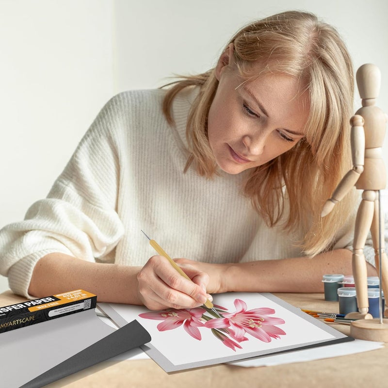 Myartscape لفة ورق نقل الجرافيت، خالية من الشمع، 17" × 15 قدم لفة ورق نقل، ورق جرافيت، ورق كربوني دقيق مثالي كورق تتبع للرسم - Image 3